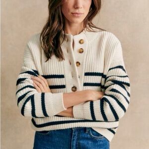 Sezane Lucas sweater Cream with Nautical Stripes